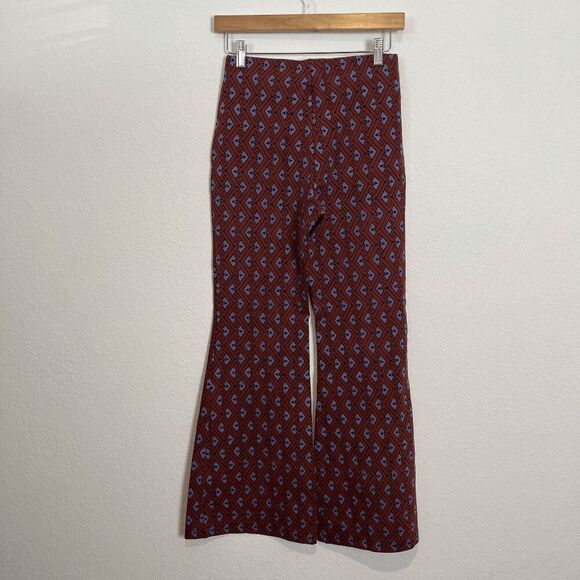 Anthropologie Jonie Purple Brown Printed Knit Flared Pants Women's Size Small - Picture 2 of 7